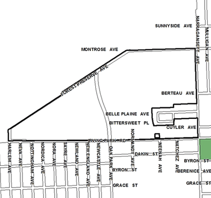 Read/Dunning TIF district, roughly bounded on the north by Forest Preserve and Montrose avenues, Irving Park Road on the south, Narragansett Avenue on the east, and Harlem Avenue on the west.